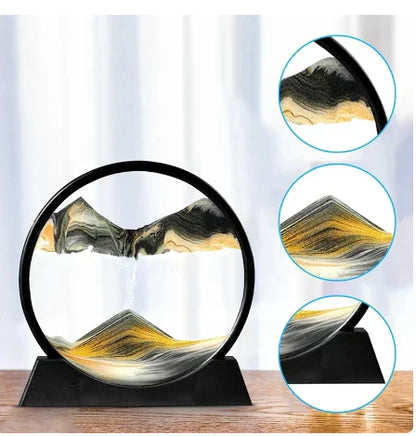 3D-animiertes Sandmalerei-Bild, rundes Glas, Tiefsee-Sandkasten, Sanduhr, Büro, Heimdekoration, Geschenk: Fließende Malerei, Treibsand-Bastelarbeiten – 3 Stück